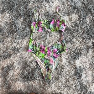 Animal Print Bodysuit / Swimsuit for Festivals and Raving in Neon Colors- Size M
